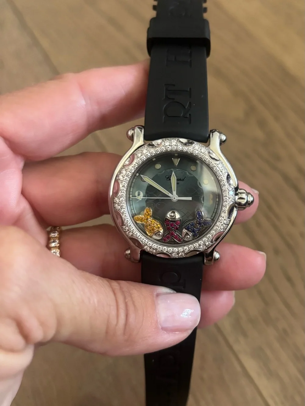 Chopard Happy Sport Floating Fish Factory Diamond Bezel Watch (Needs Battery)